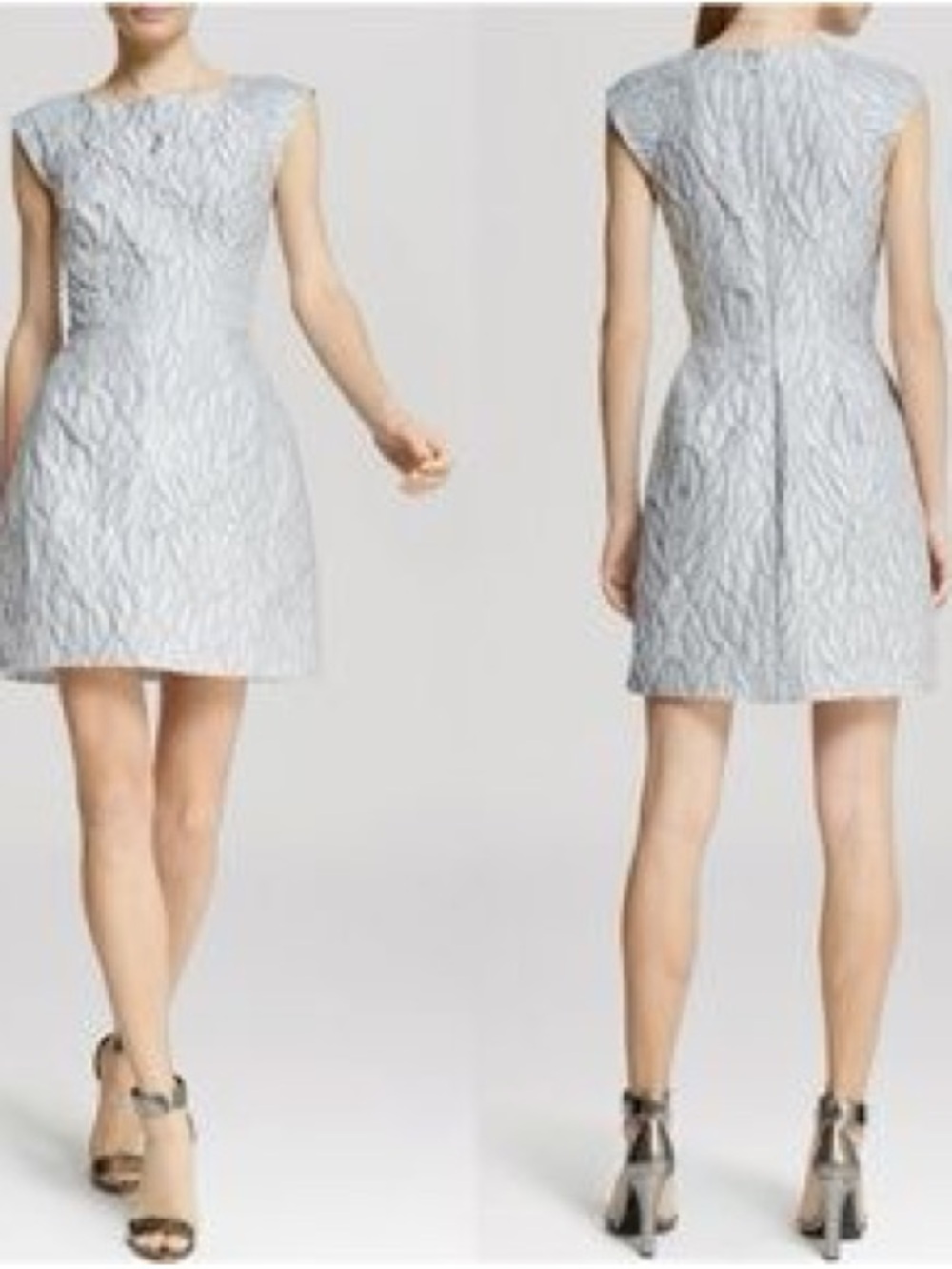 Halston Heritage Light Gray Textured Cap-Sleeve Mini Dress